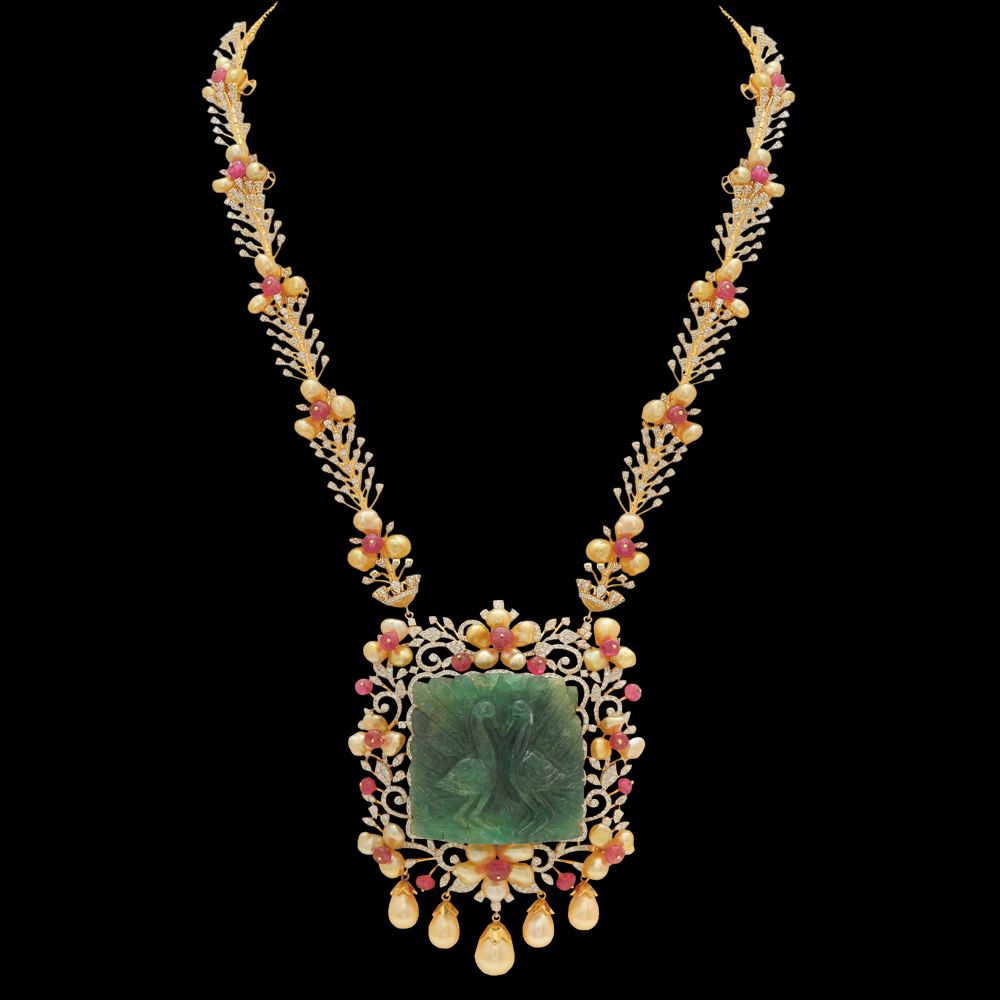 2-in-1 Emerald, Tourmaline and Diamond Haaram and Pendant