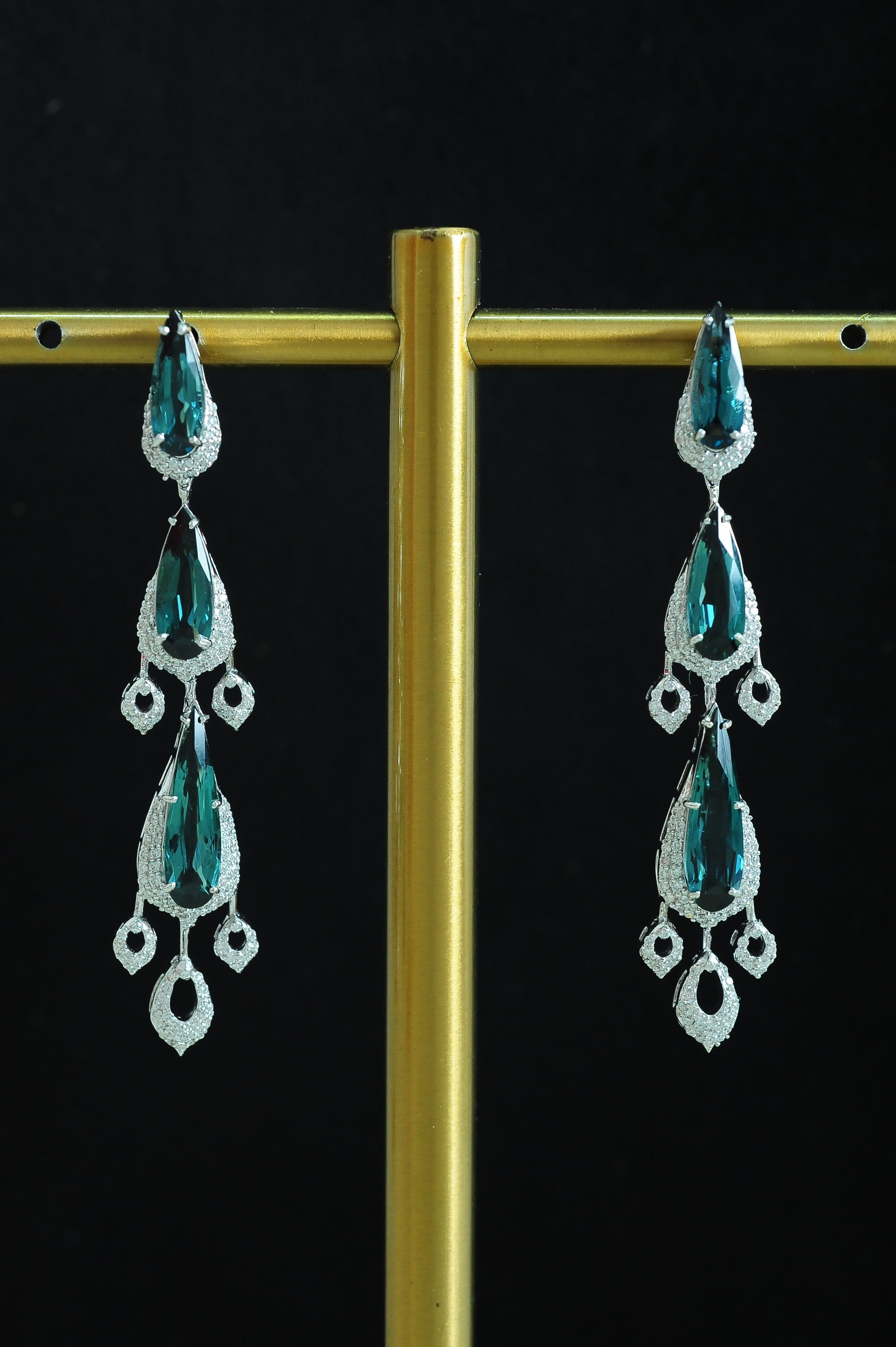 Long Chandelier Diamond Earrings with Natural Tourmaline