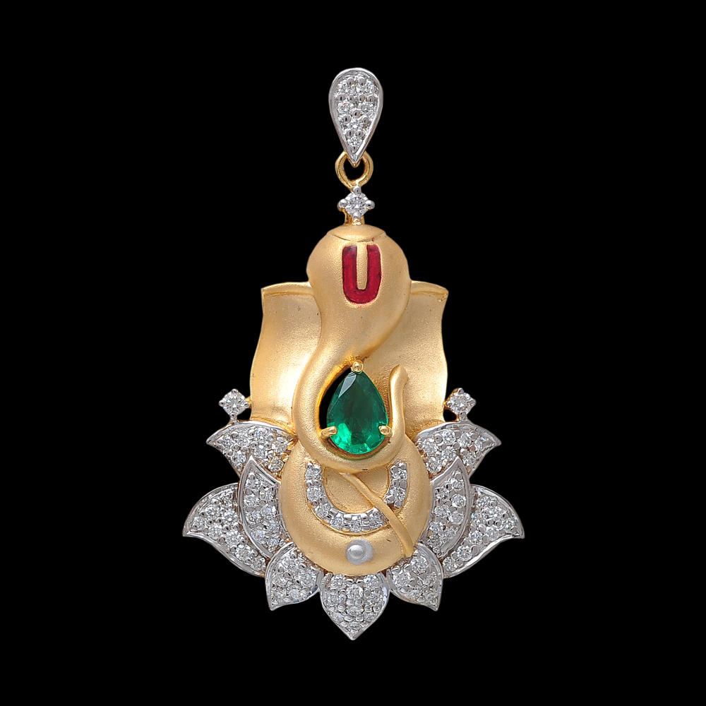 Emerald, Gold and Diamond Ganpati Pendant