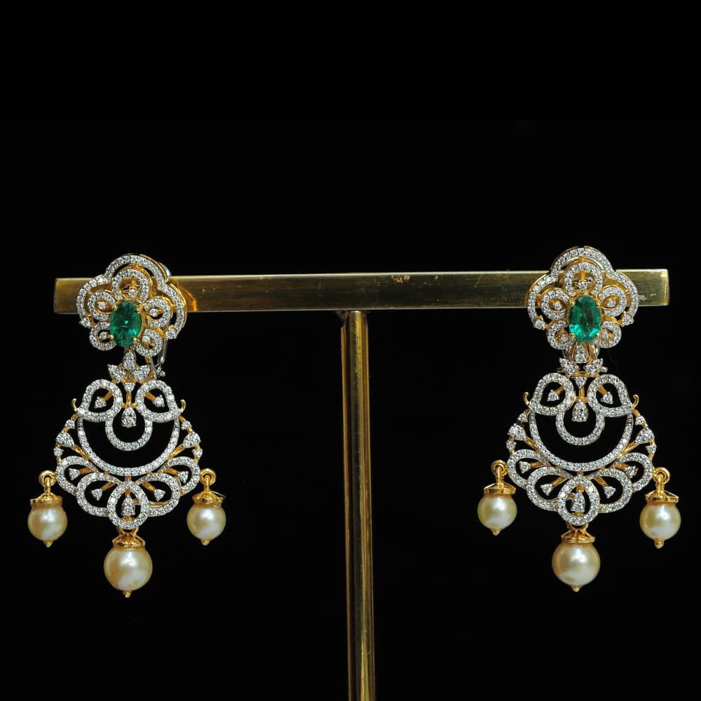 3 In 1 Diamond Earrings with changeable Natural Emeralds/Rubies and Pearl Drops