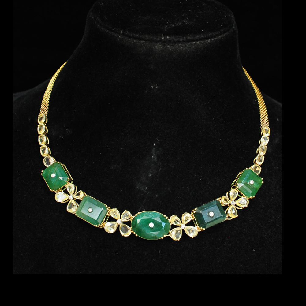 Diamond Necklace with Natural Emeralds and Sapphires.
