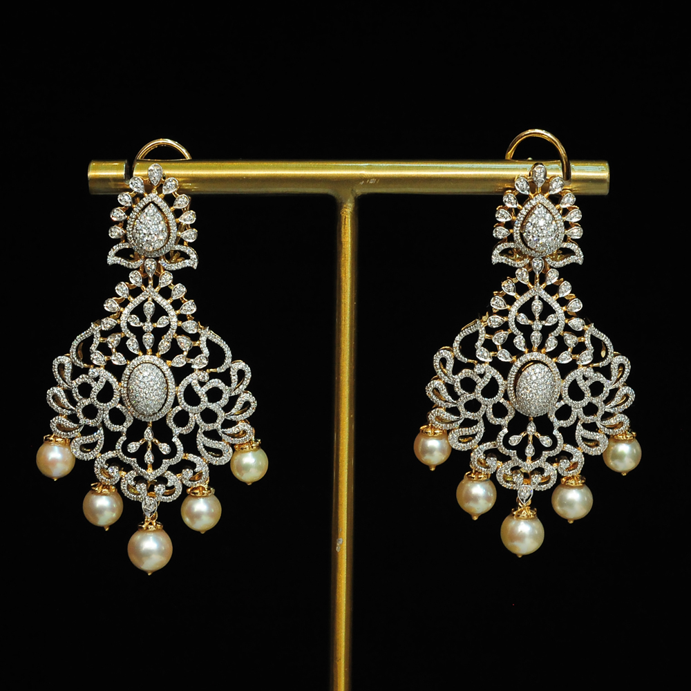  Diamond Earring with changeable Natural Emeralds/Rubies and Pearl Drops