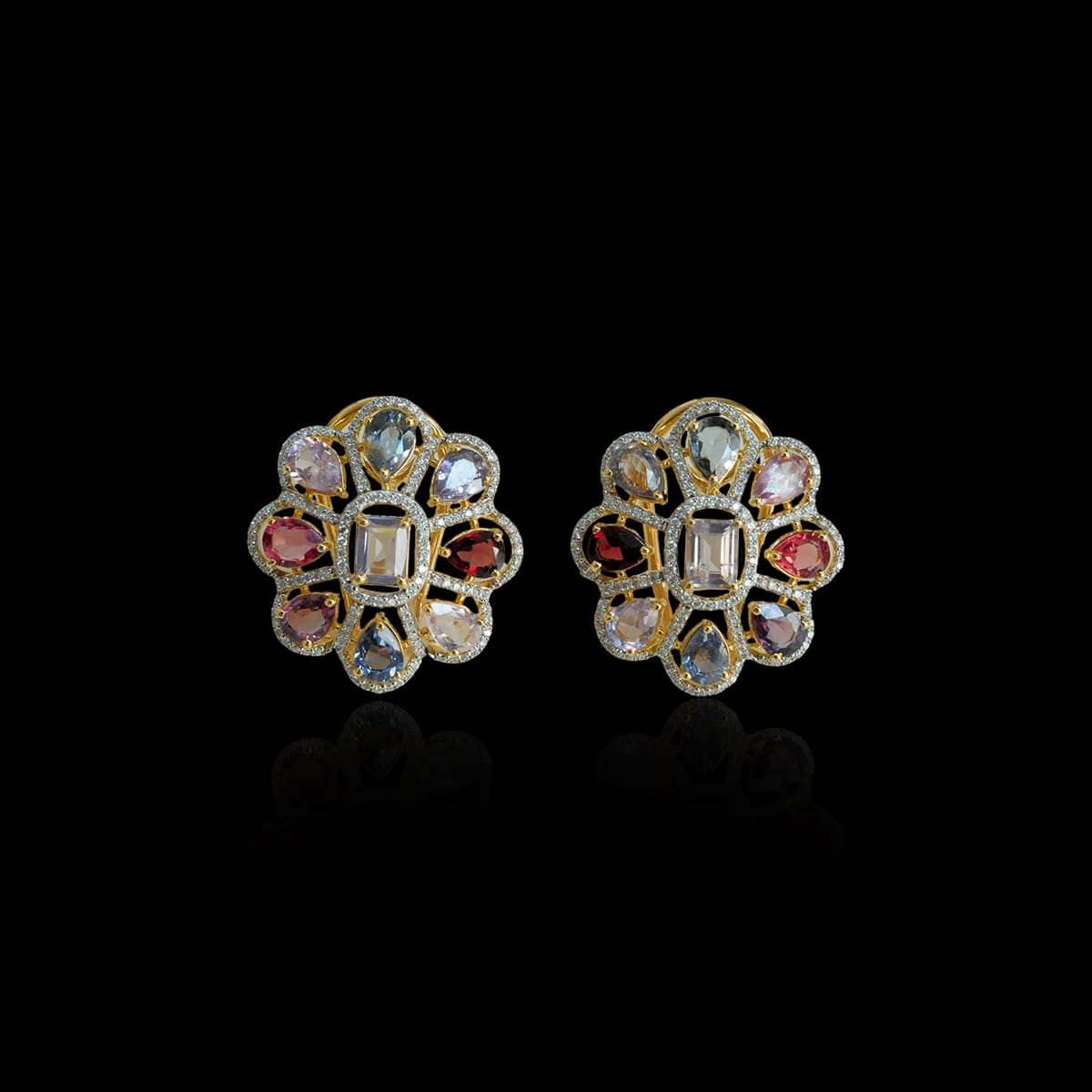Diamond Earrings with Natural Spinel