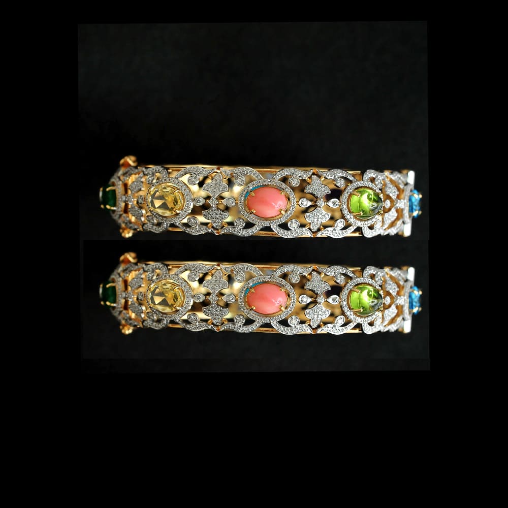 Diamond Bangles with Natural Emeralds/Rubies/Yellow Sapphires, Amethyst, Yellow Topaz, Blue Topaz, Turquise, Coral, Peridot, and Opal.