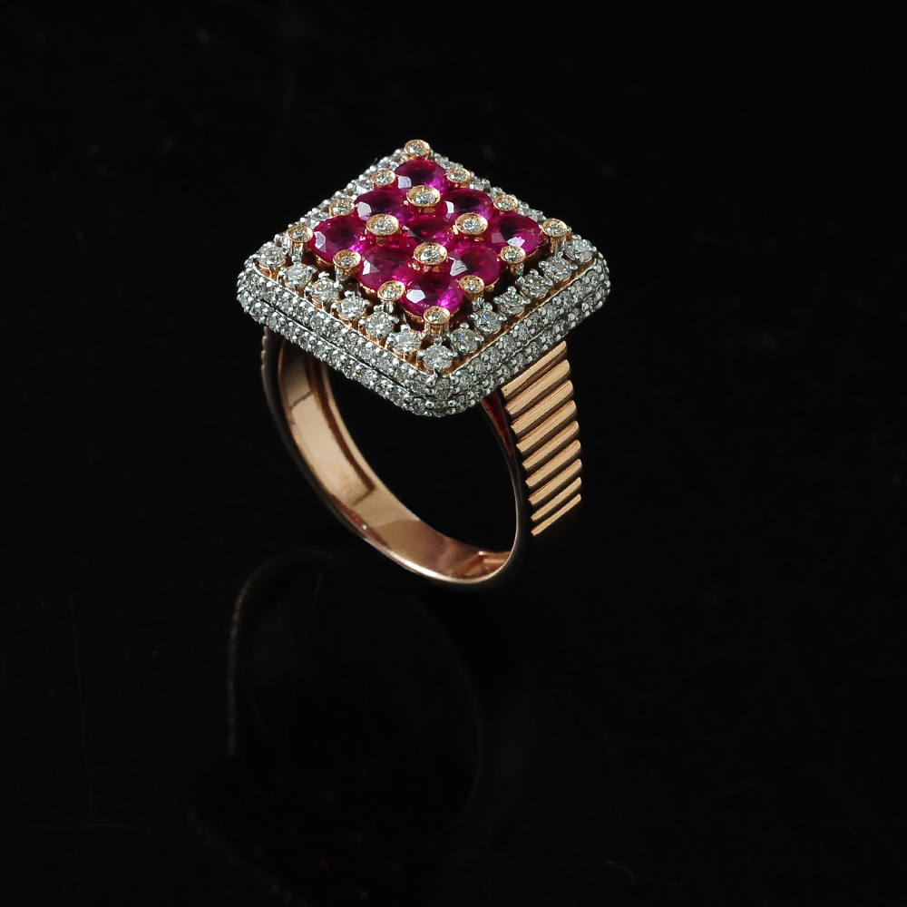 Cocktail Diamond Ring with Natural Rubies