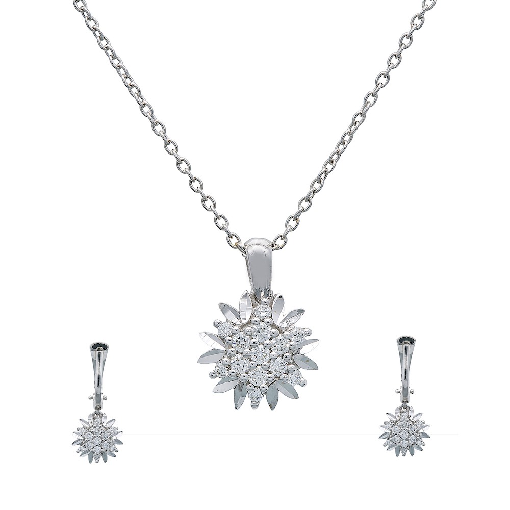 White Gold Diamond Pendant and Earrings Set by Maaya Fine Jewels