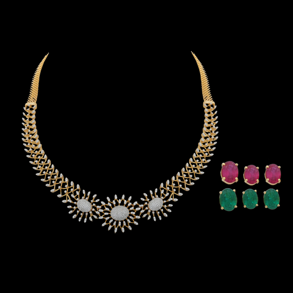 Diamond Choker With Natural Changeable Emerald And Ruby 