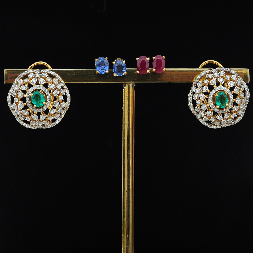 Diamond Earrings with changeable Natural Emeralds/Rubies and Blue Sapphiresa