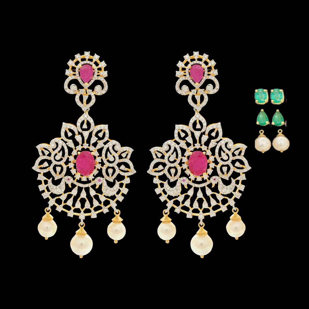 Changeable Emerald/Ruby and Diamond Earrings