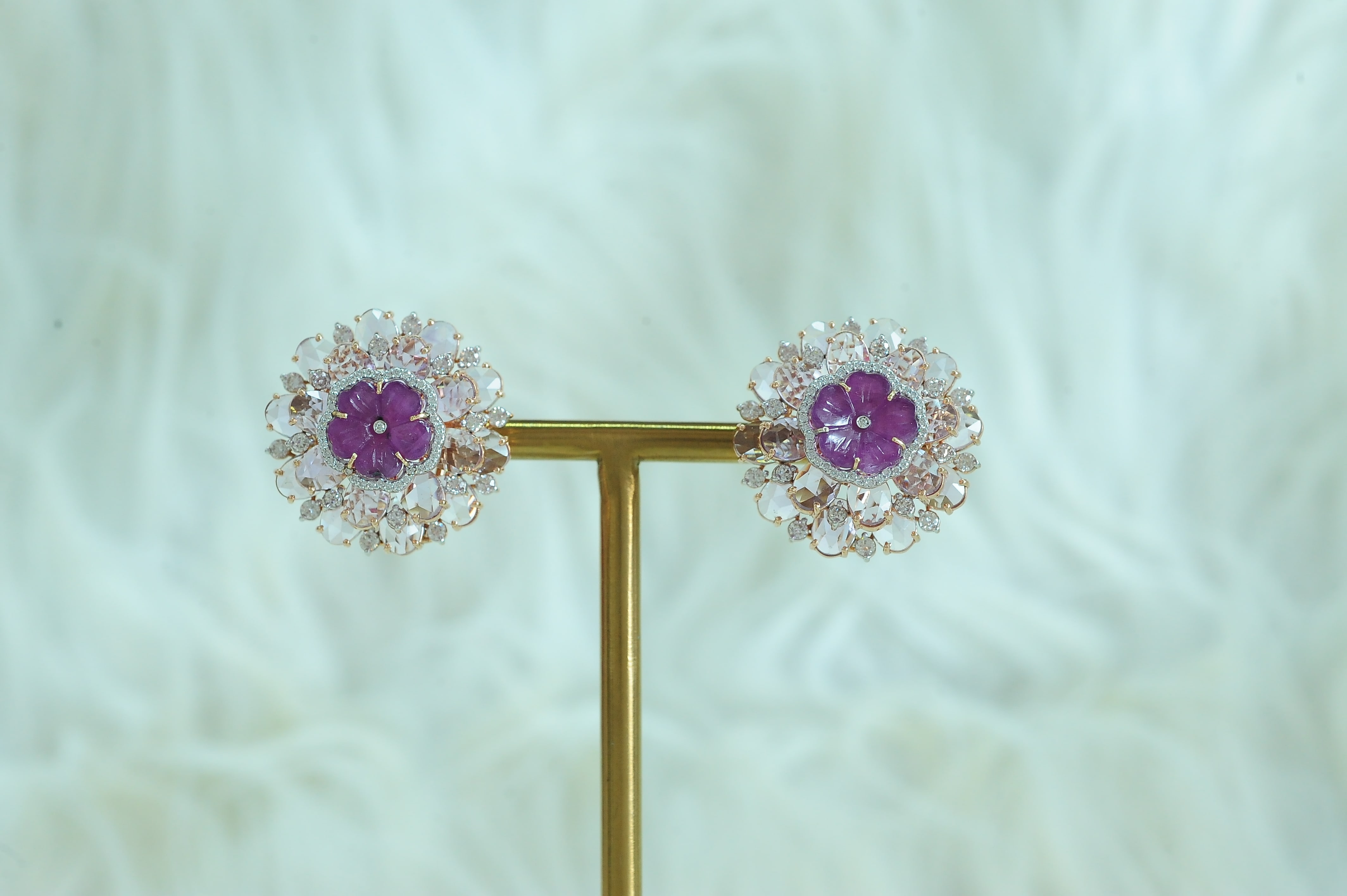 Diamond Studs with Natural Pink Sapphires & Amethyst