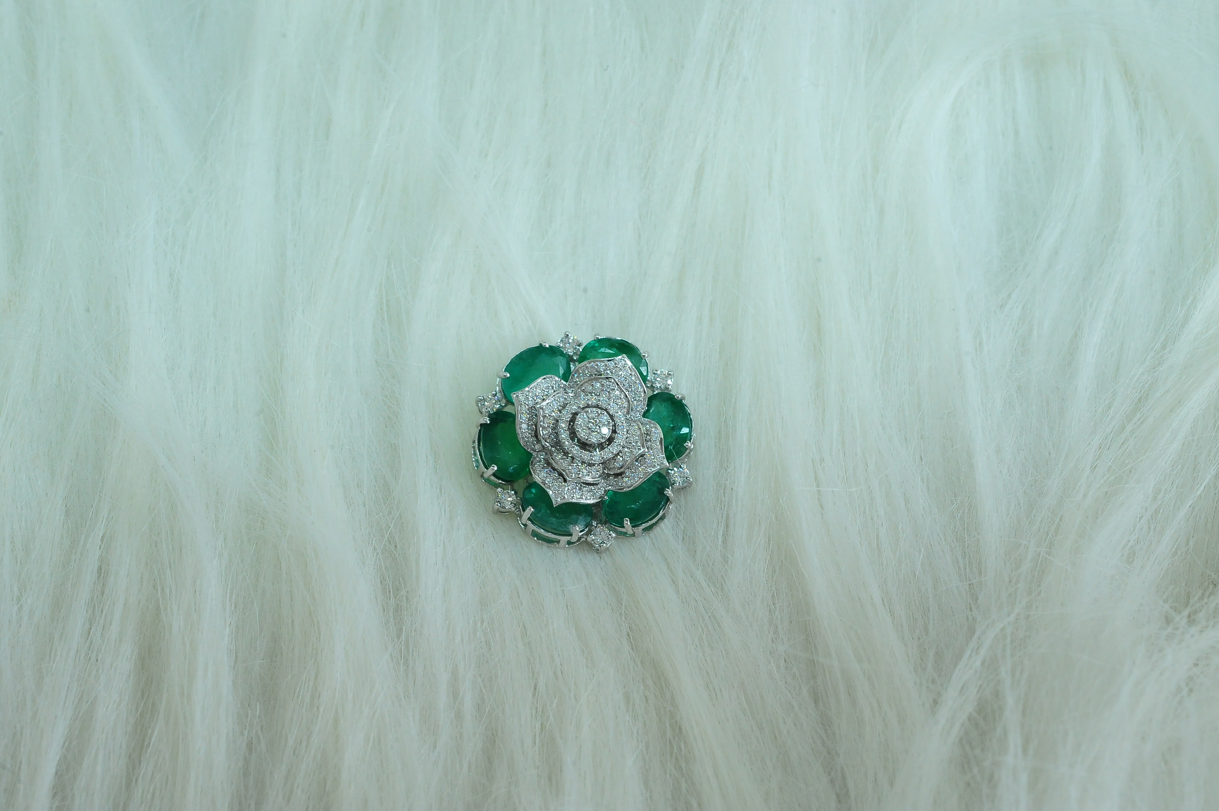 Flower Design Diamond Pendant with Natural Emeralds