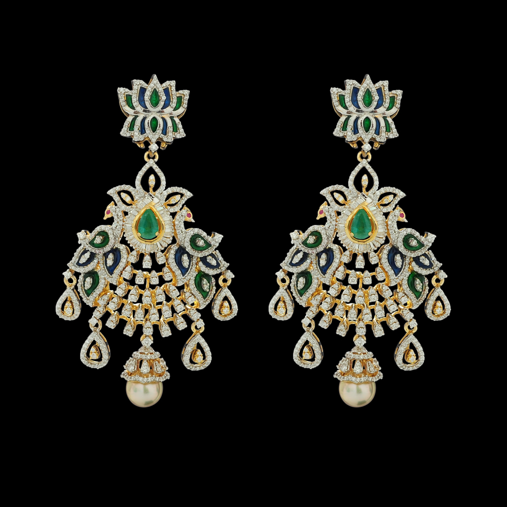 Enamel Diamond Necklace Earrings Set