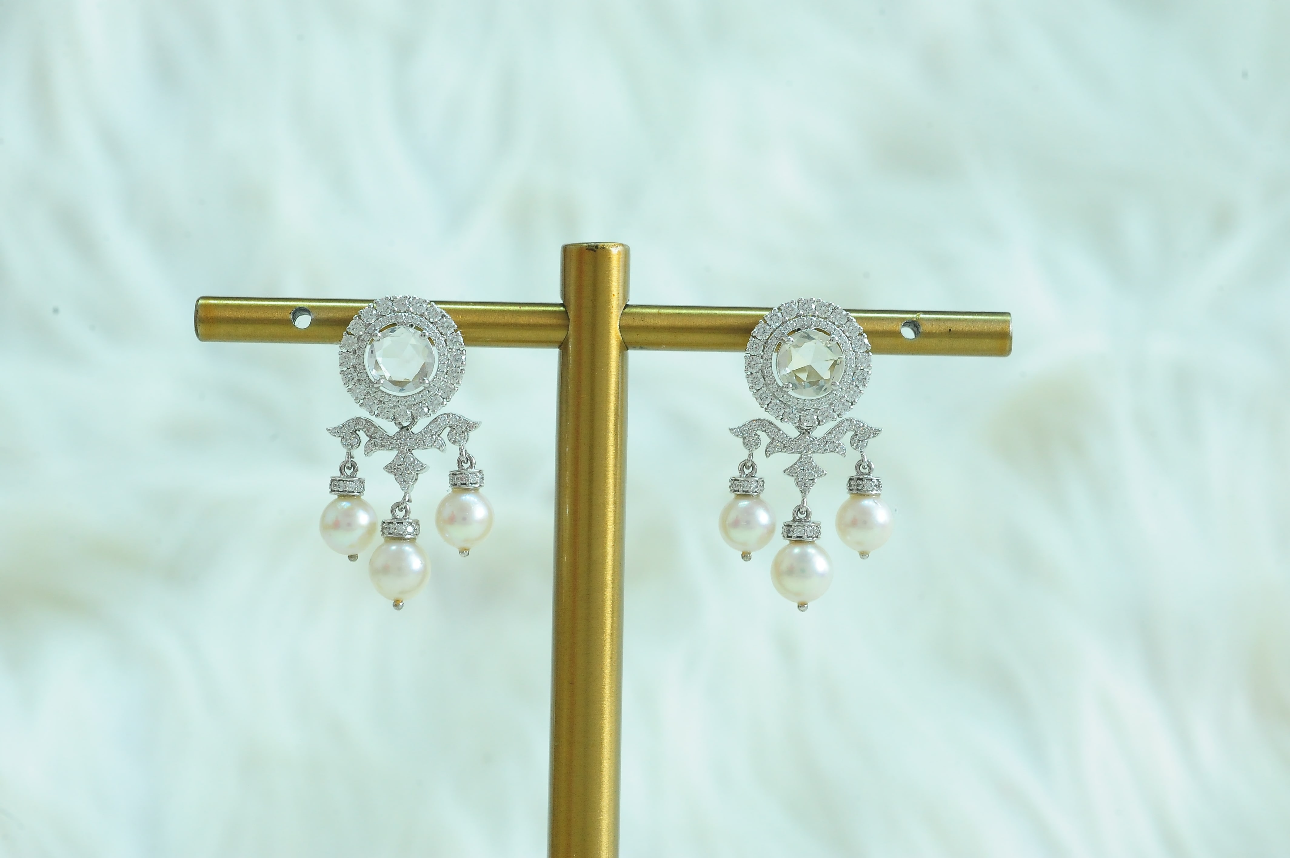 Diamond Earrings with Natural Sapphires and Pearl Drops