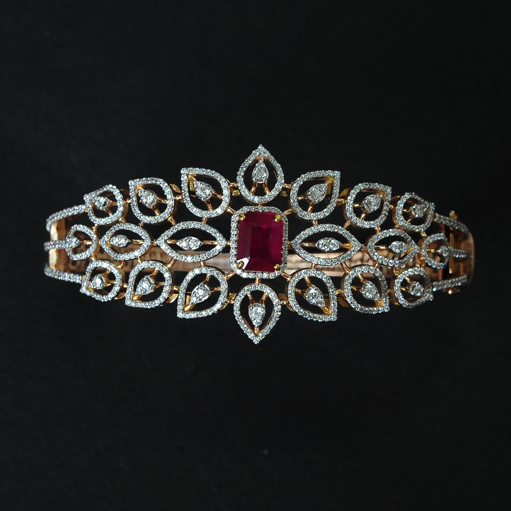 Diamond Bracelet with changeable Natural Emerald/Ruby