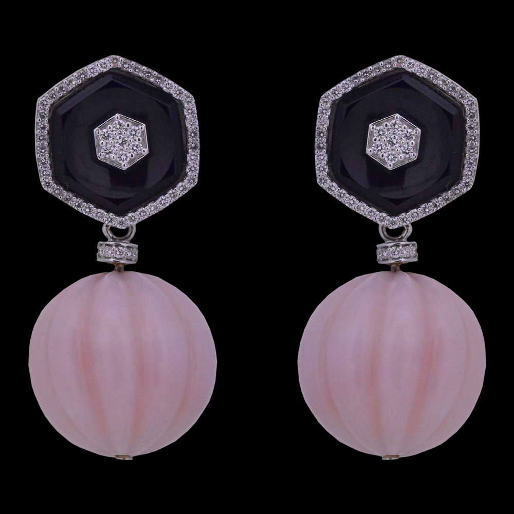 Designer Diamond Earrings with Natural Onyx