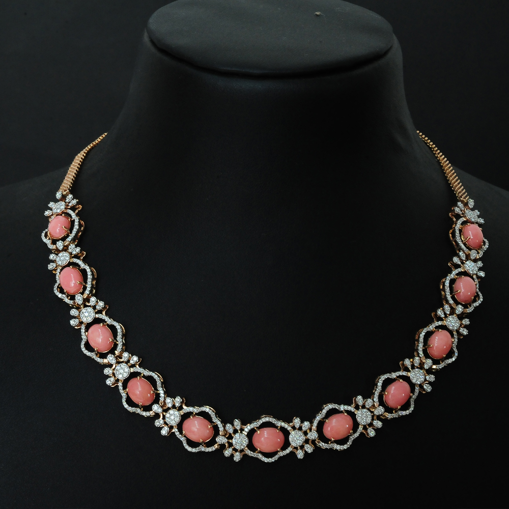 Diamond Necklace with Natural Corals