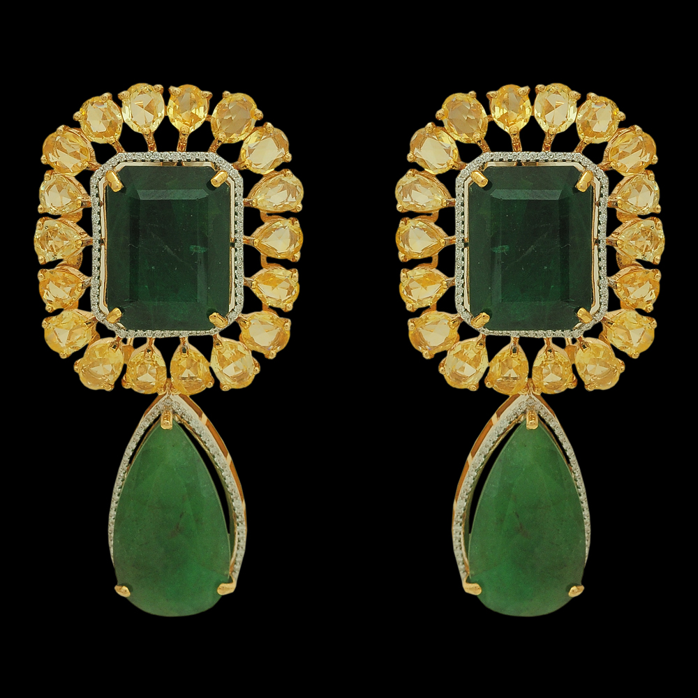 Majestic Diamond Earrings with Natural Emerald, Tanzanite and Sapphires