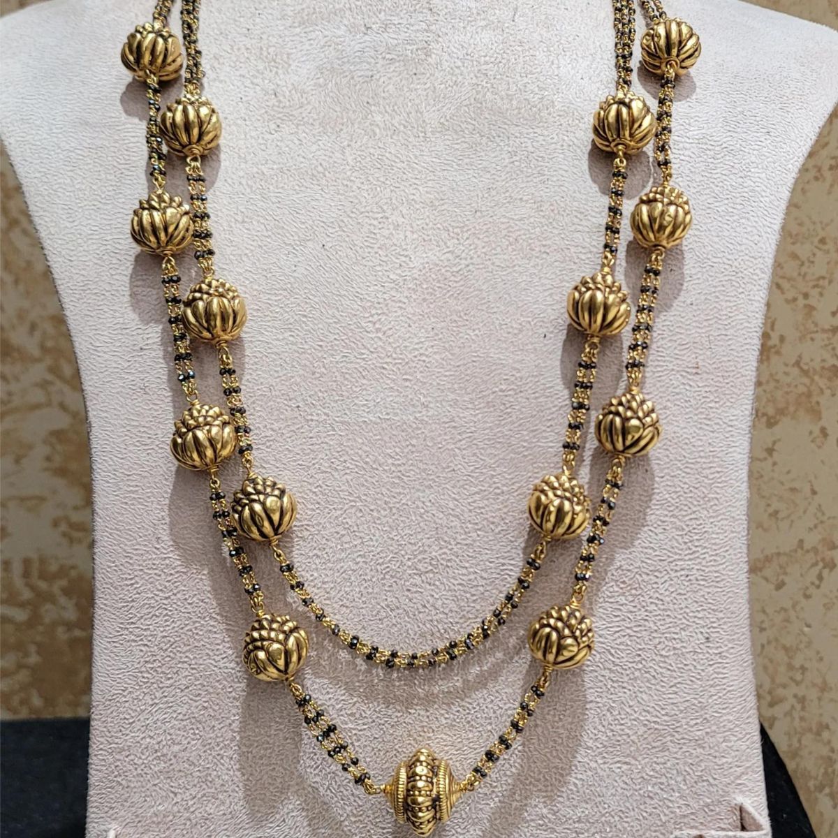 Temple Gold Necklace with Diamond Beads.