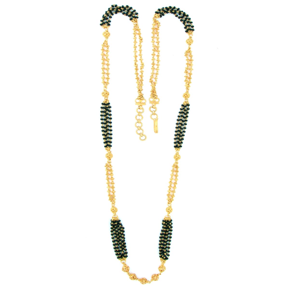 Temple Gold Necklace with Black Beads.