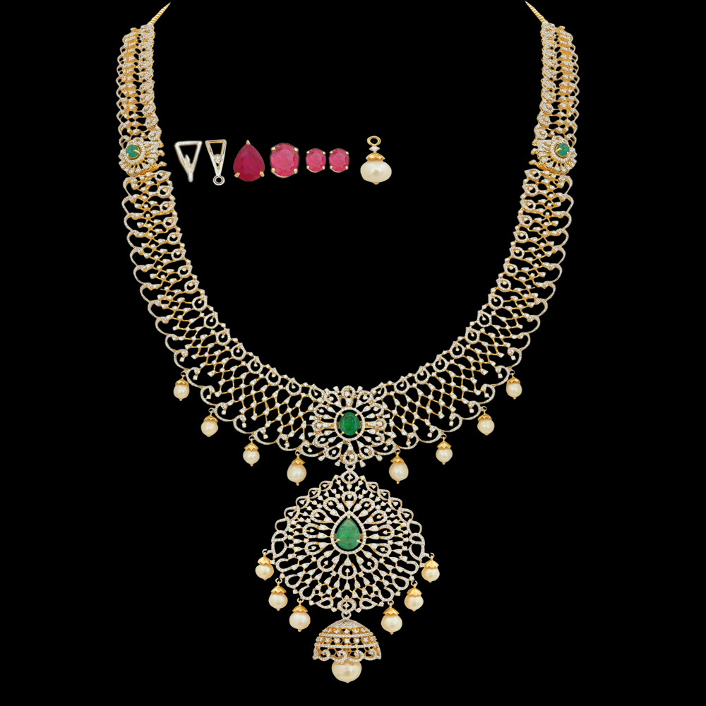 3-in-1 Emerald/Ruby and Diamond Necklace
