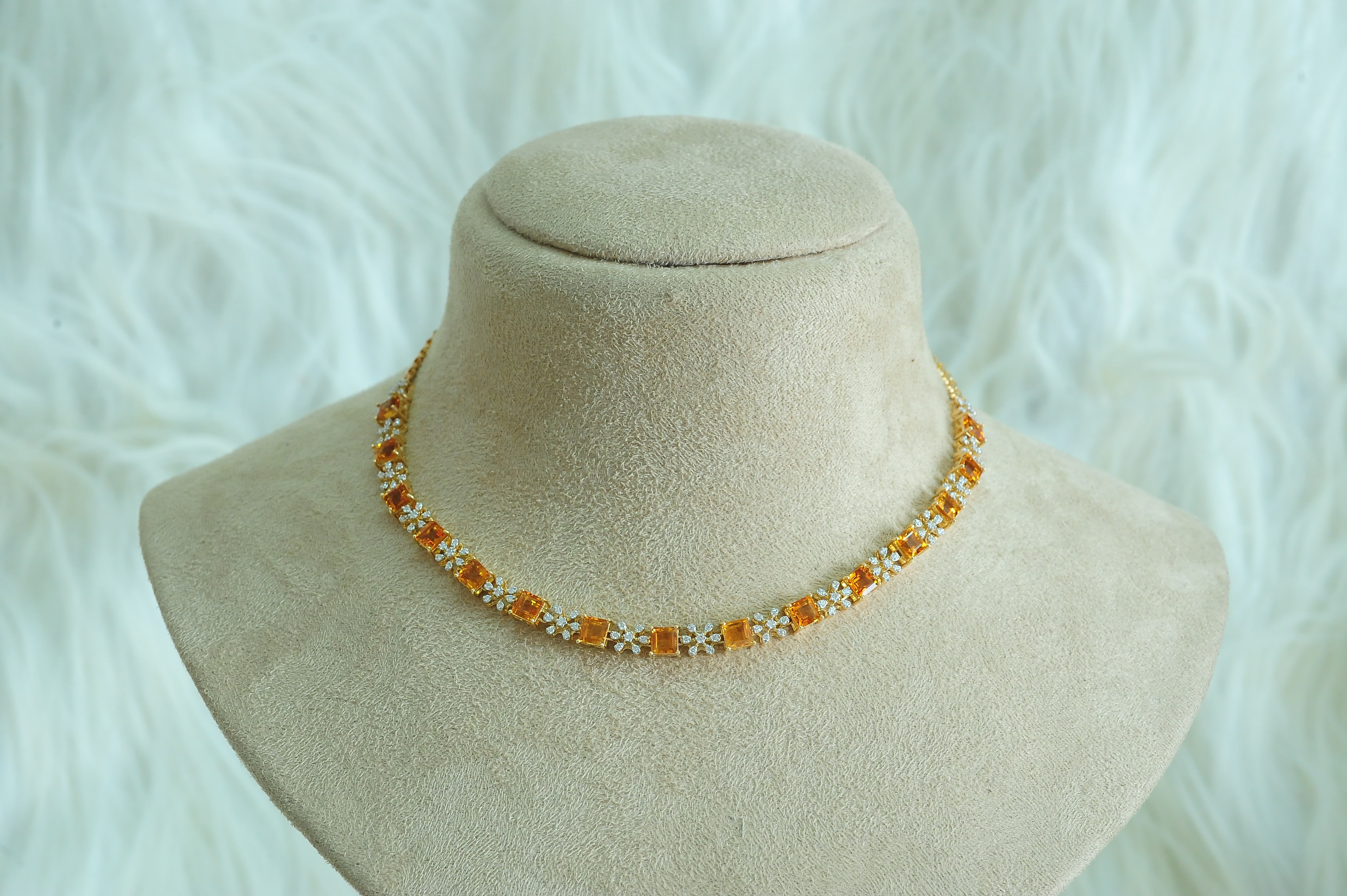 Diamond Necklace with Natural Yellow Topaz
