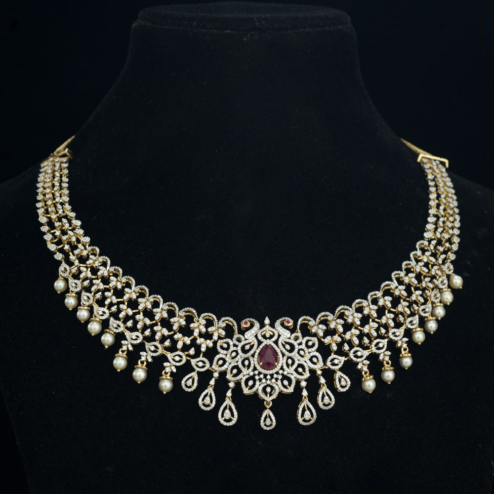 10-In-1 Diamond Choker Necklace and Pendant with changeable Natural Emeralds/Rubies and detachable Pearl Drops.