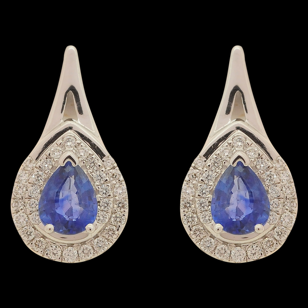 Diamond Studs with Natural Blue Sapphire
