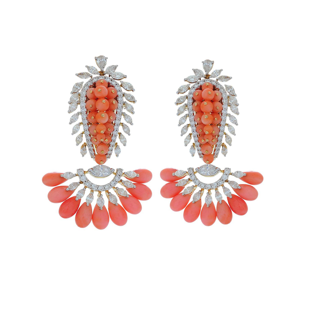 Bright Coral and Diamonds Earrings 17206
