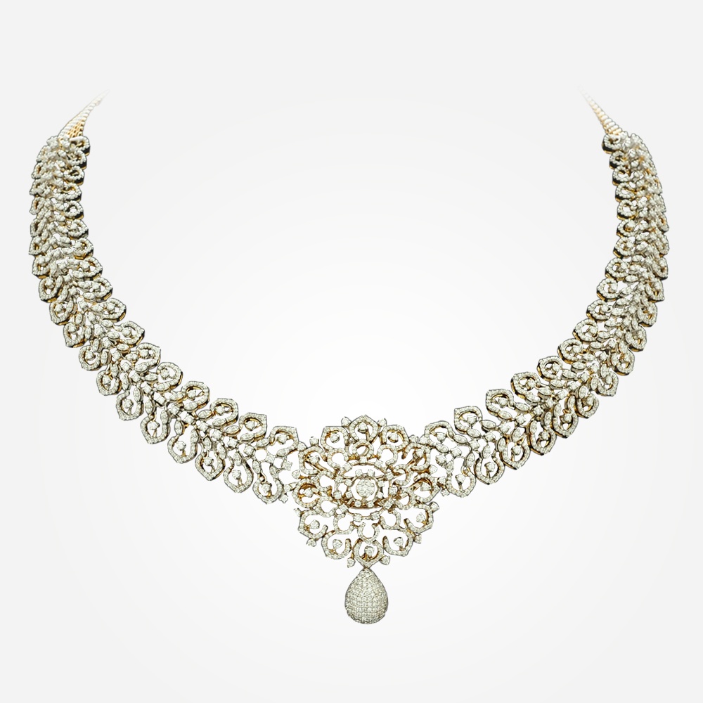 Collar Style Diamond Necklace Earrings Set