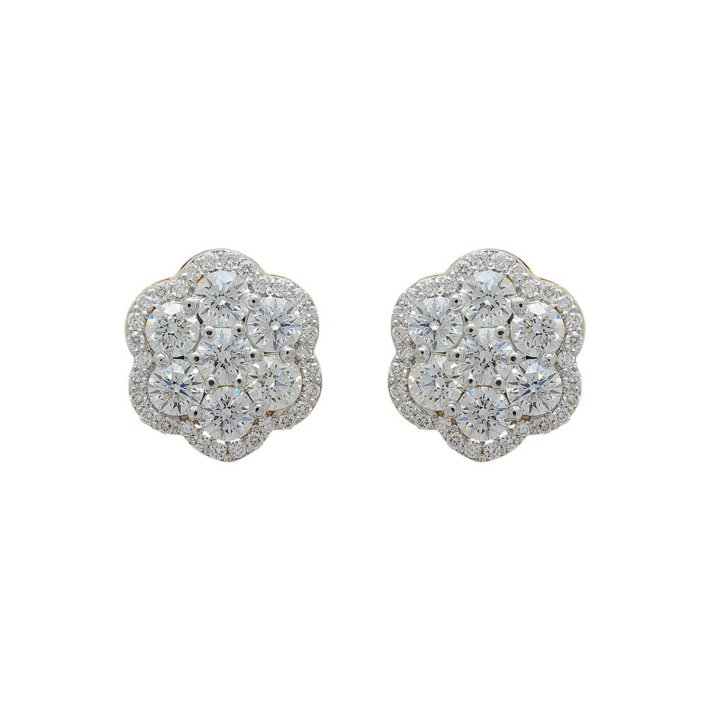 Floral With Halo Diamond Top Earrings