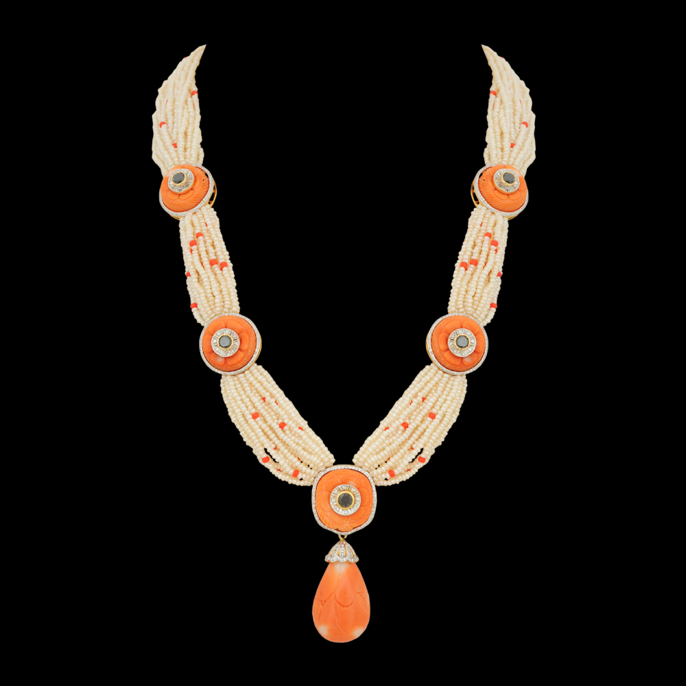 Orange Coral Necklace and Earrings Set