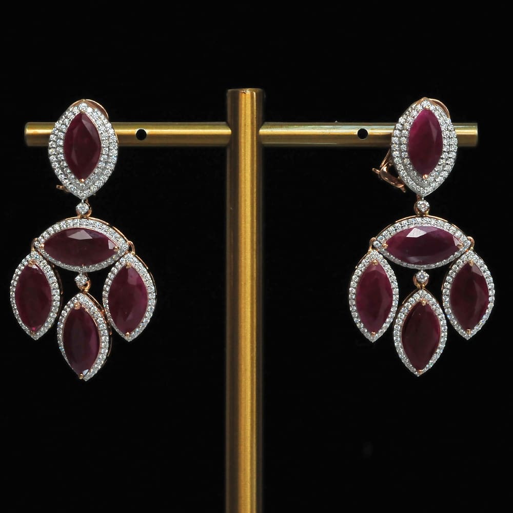 2 In 1 Diamond Earrings with Natural Rubies.