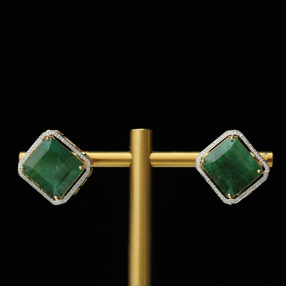 3 In 1 Diamond Earrings with Natural Emeralds and Corals
