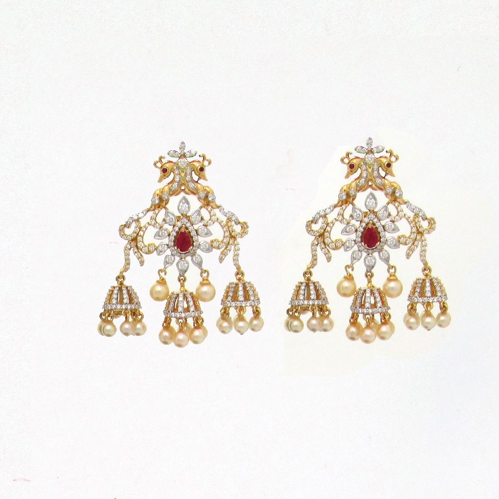 3 in 1 Designer Chandbali Jhumka Diamond Earrings