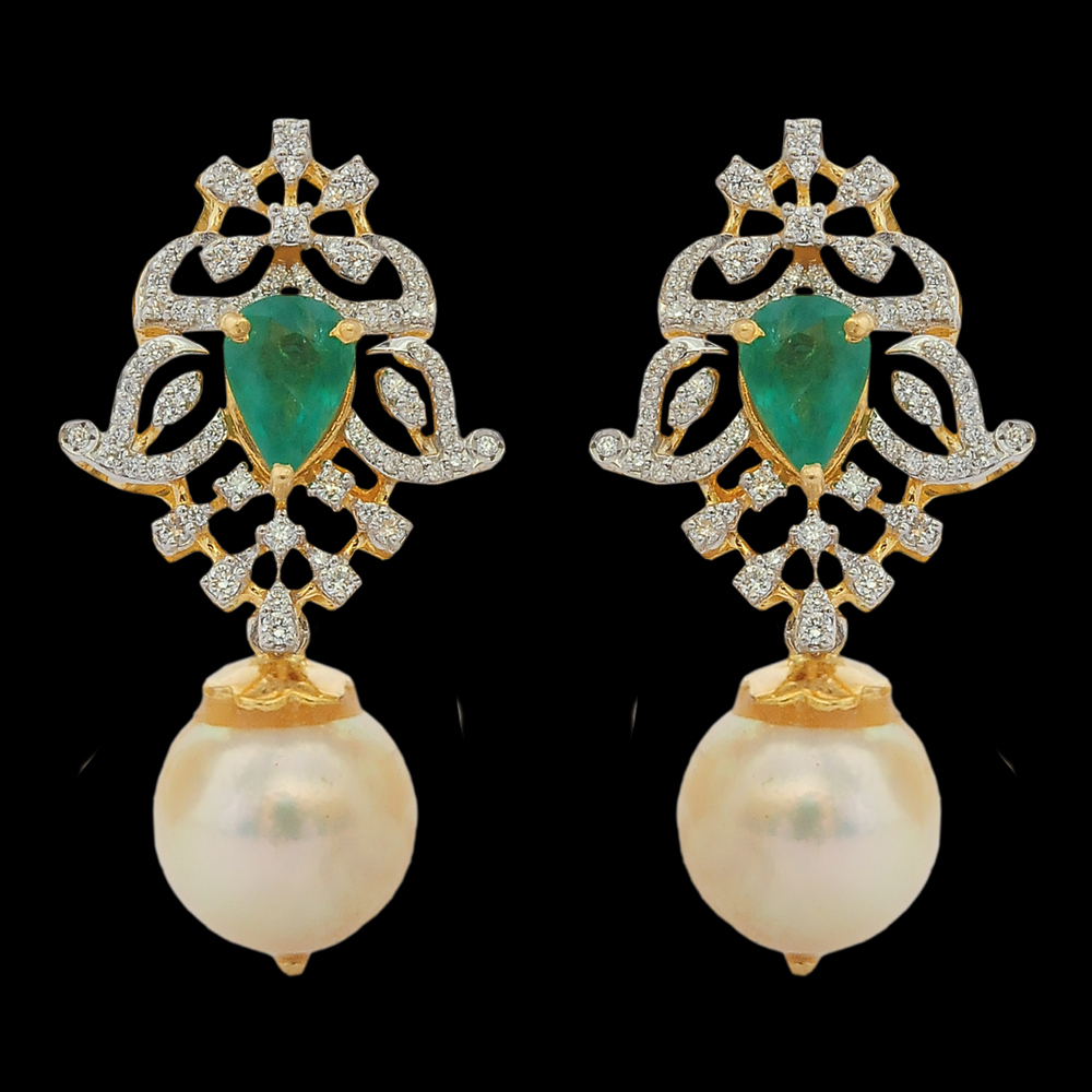 Emerald Long Haaram Diamond Earrings