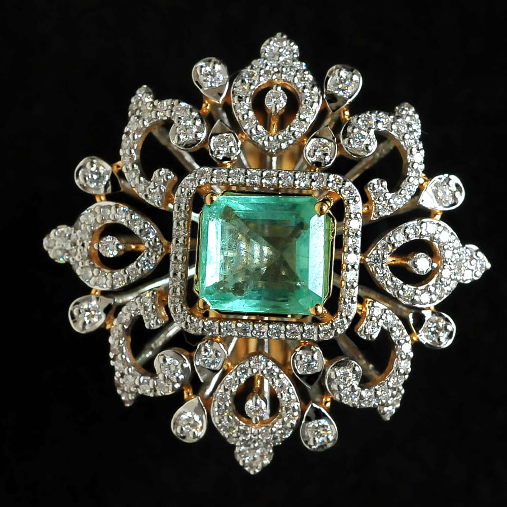 Diamond Ring with Natural Emerald.