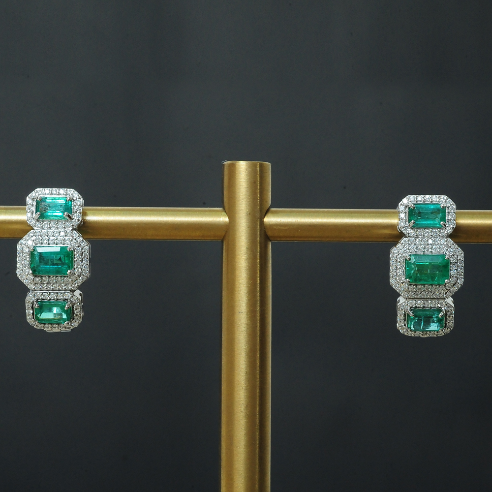 Diamond Studs with Natural Emeralds
