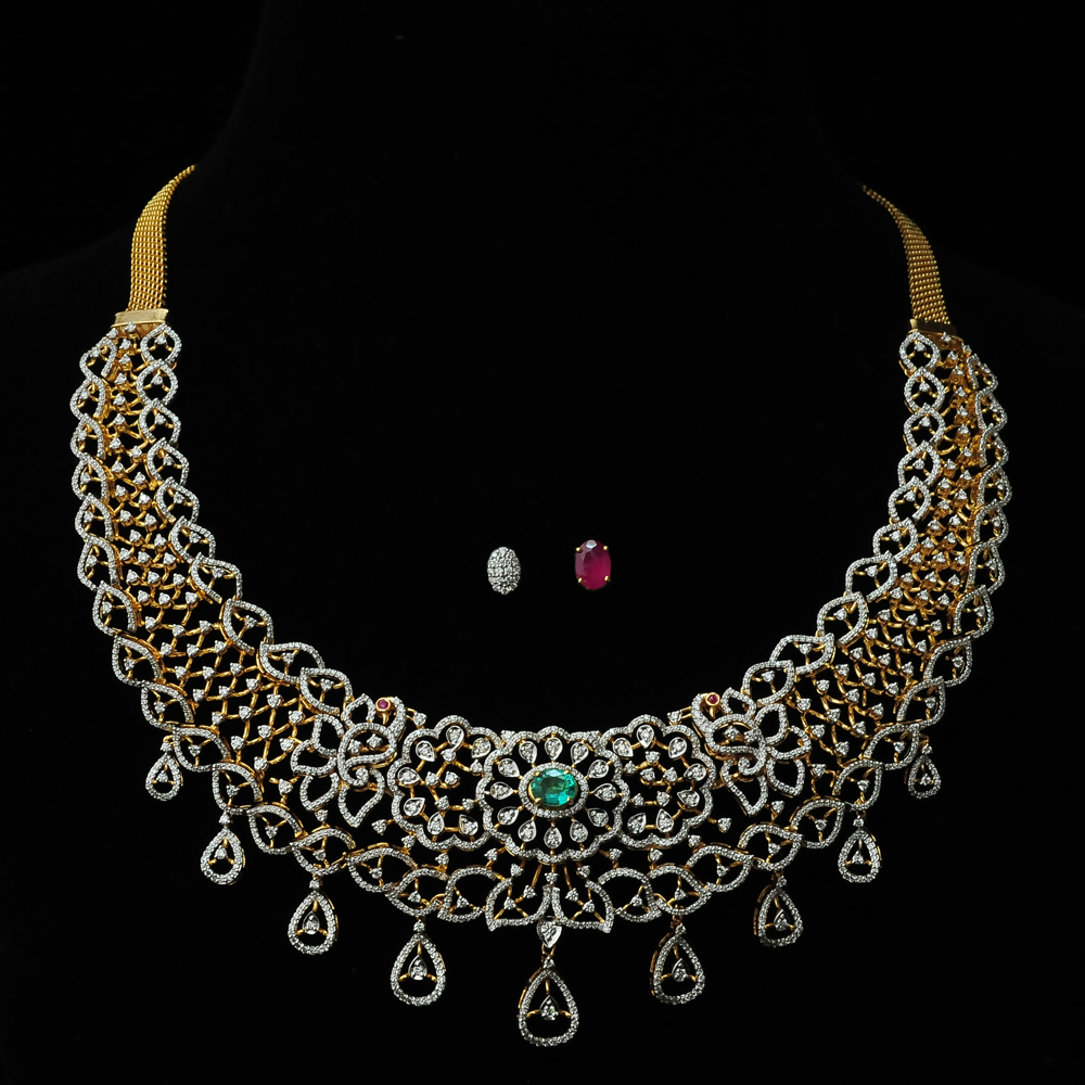Diamond Necklace with Natural Emeralds and Rubies