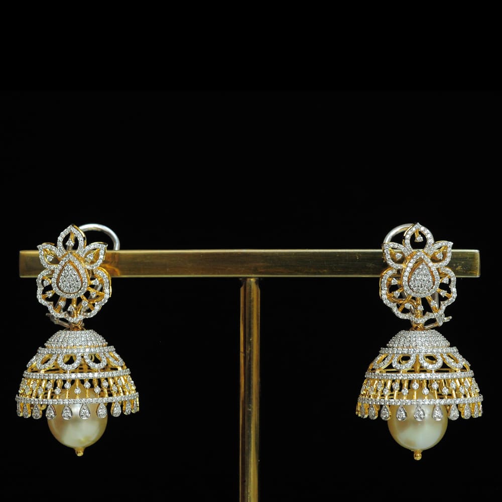 3 In 1 Diamond Earrings with changeable Natural Emeralds/Rubies and Pearl Drops.