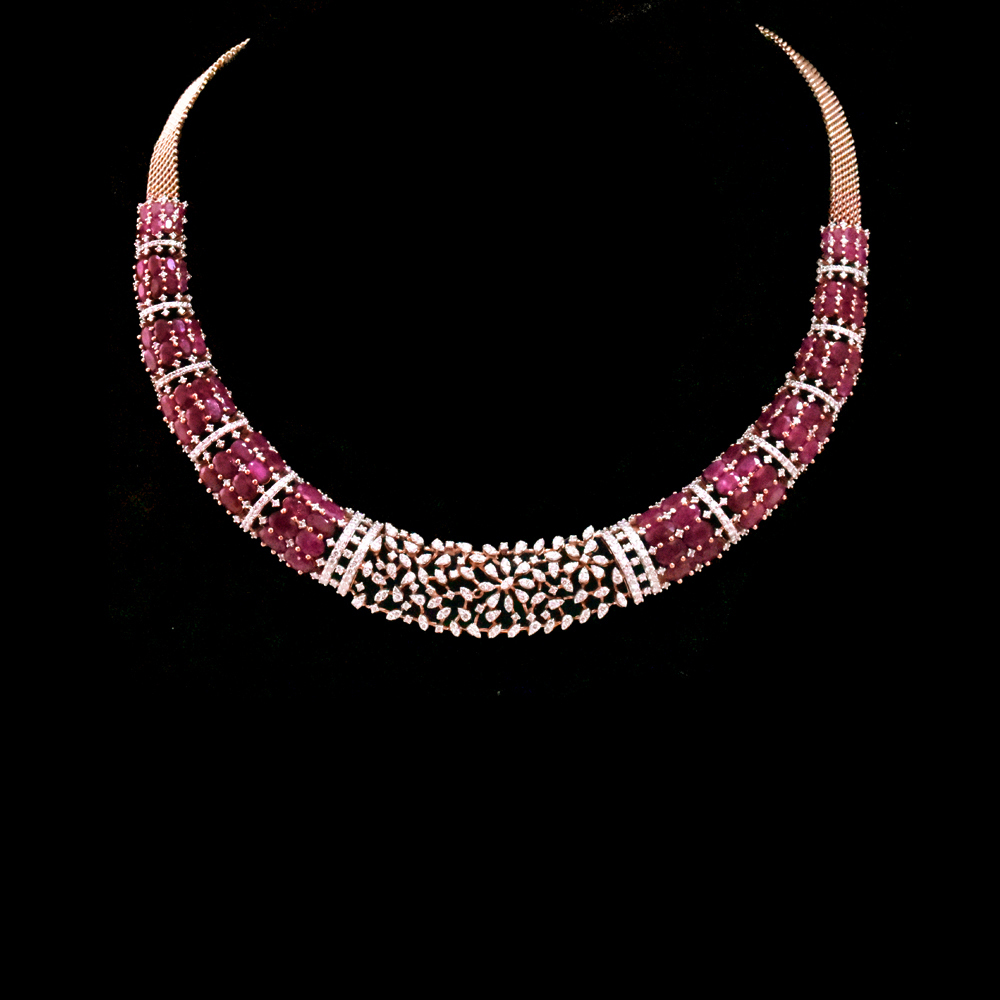 Diamond Necklace with Natural Rubies.