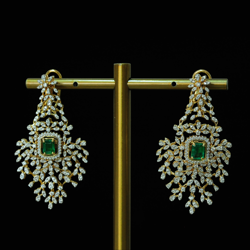 Diamond Chandelier Earrings with changeable Natural Emerald/Rubies