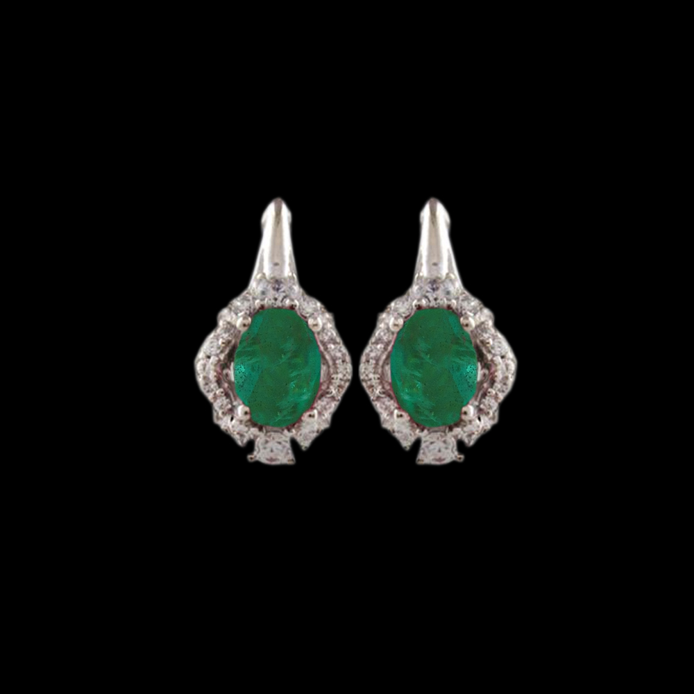 Diamond Studs with Natural Blue Emerald