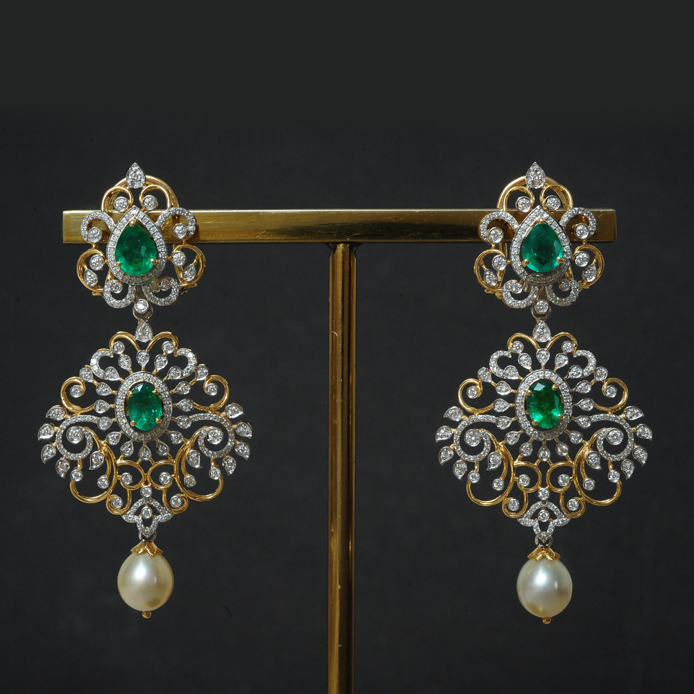2-in-1 Diamond Earrings  with changeable Natural Emeralds/Rubies