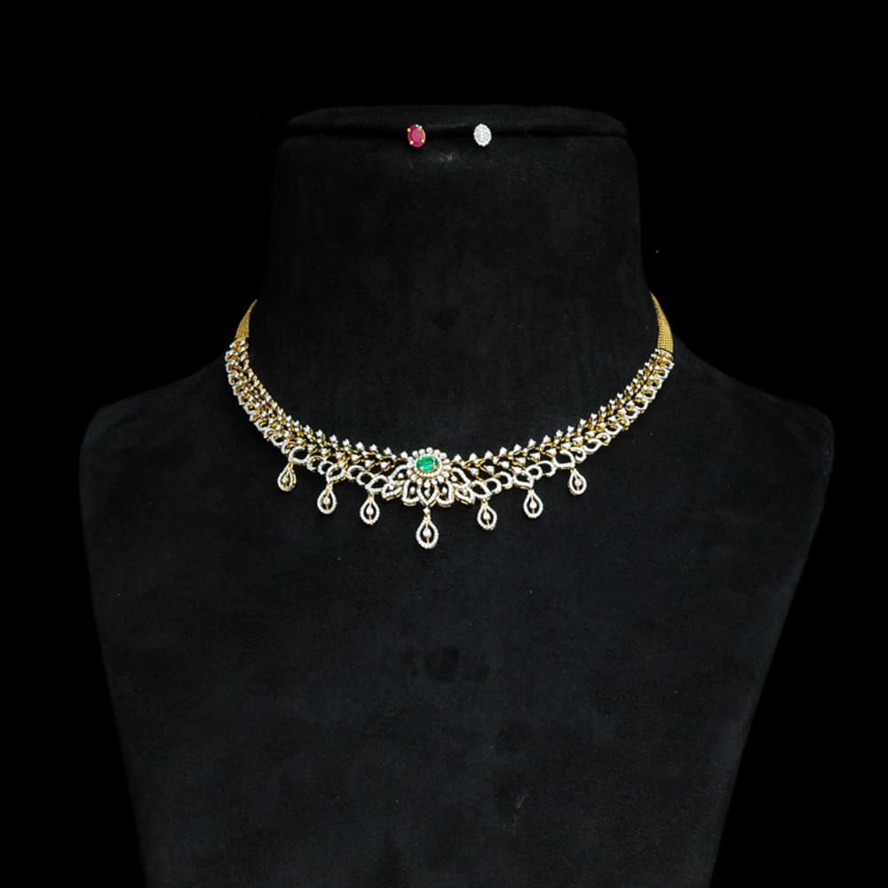 Diamond Necklace with changeable Natural Emeralds/Rubies 