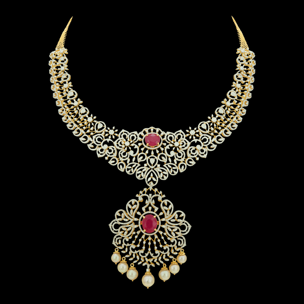 Multi-purpose Haaram (Necklace) and Butta (Jhumki) Earrings Set