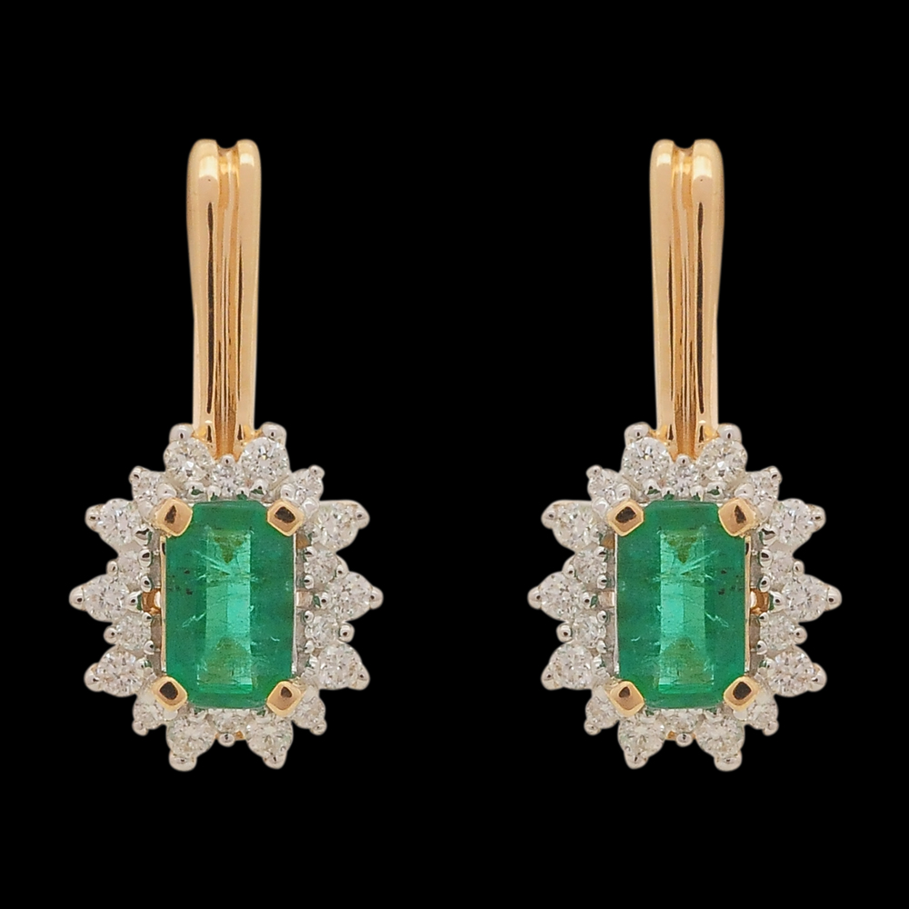Diamond Earrings with Natural Emerald