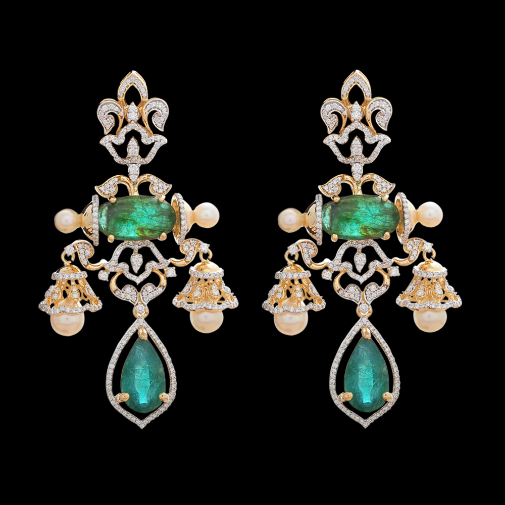 Emerald Diamond Jhumka Earrings
