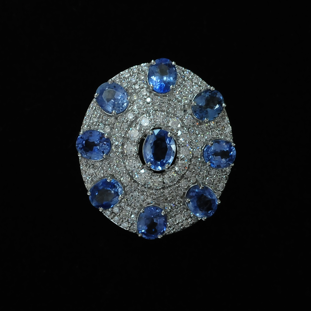 Oval Diamond Pendant with Natural Blue Sapphires