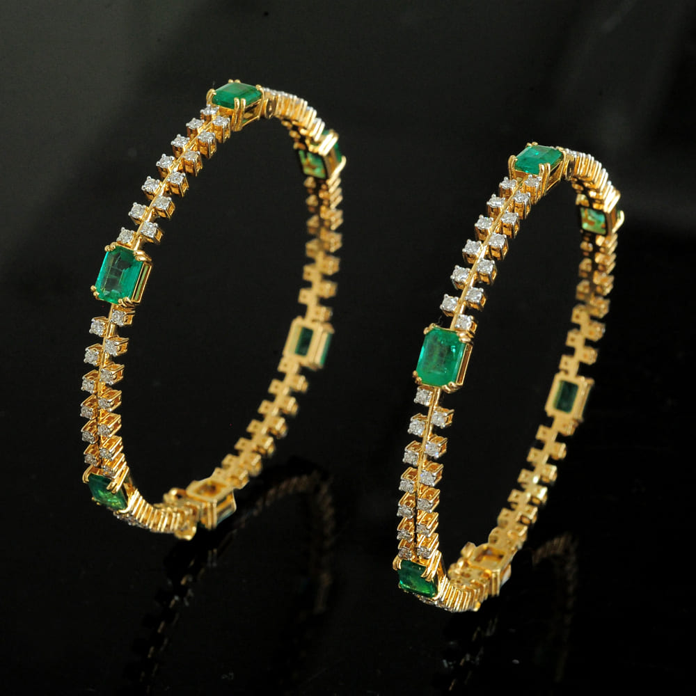 Diamond Bangles with Natural Emeralds 