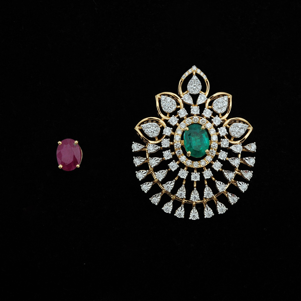Diamond Pendant With changeable Natural Emeralds/Rubies.
